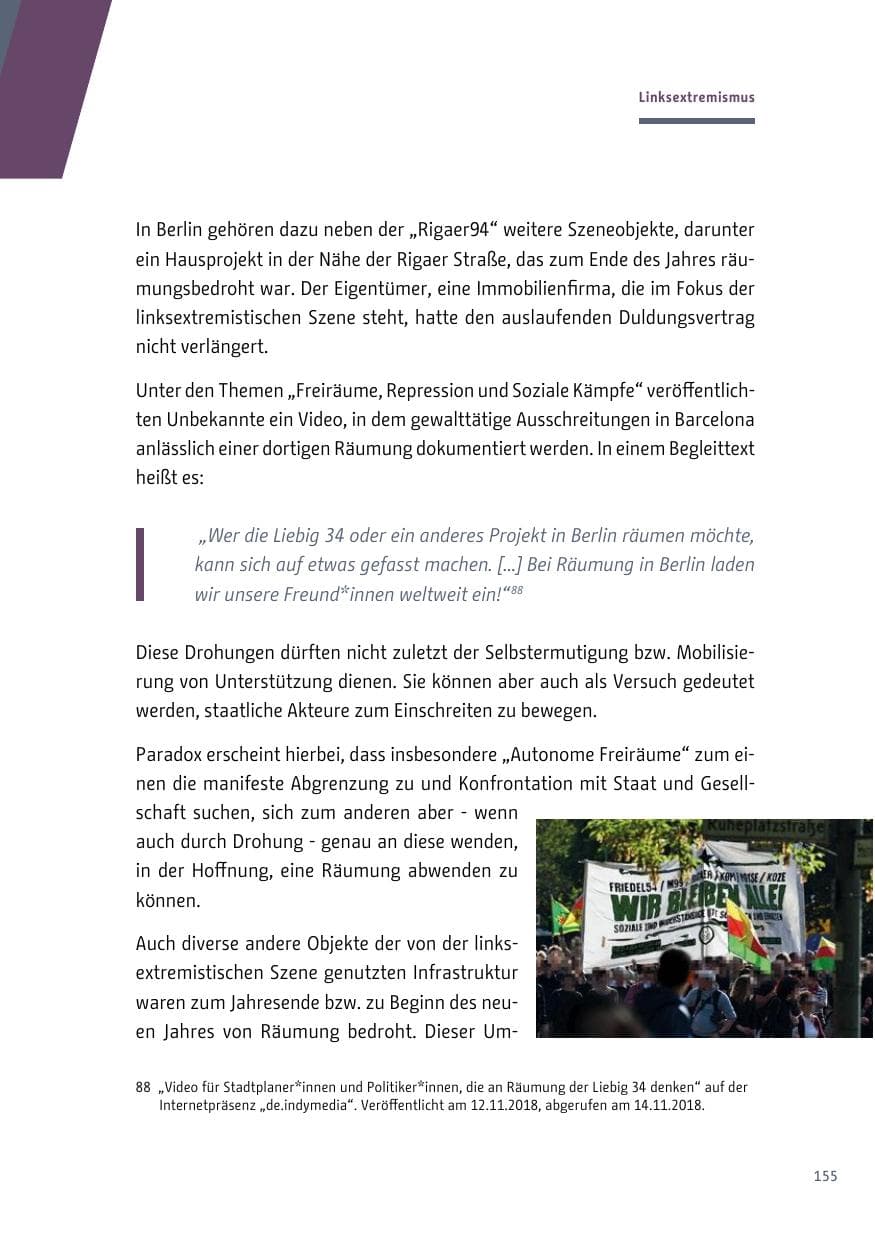 Seite 155 des Verfassungsschutzbericht 2018 Berlin