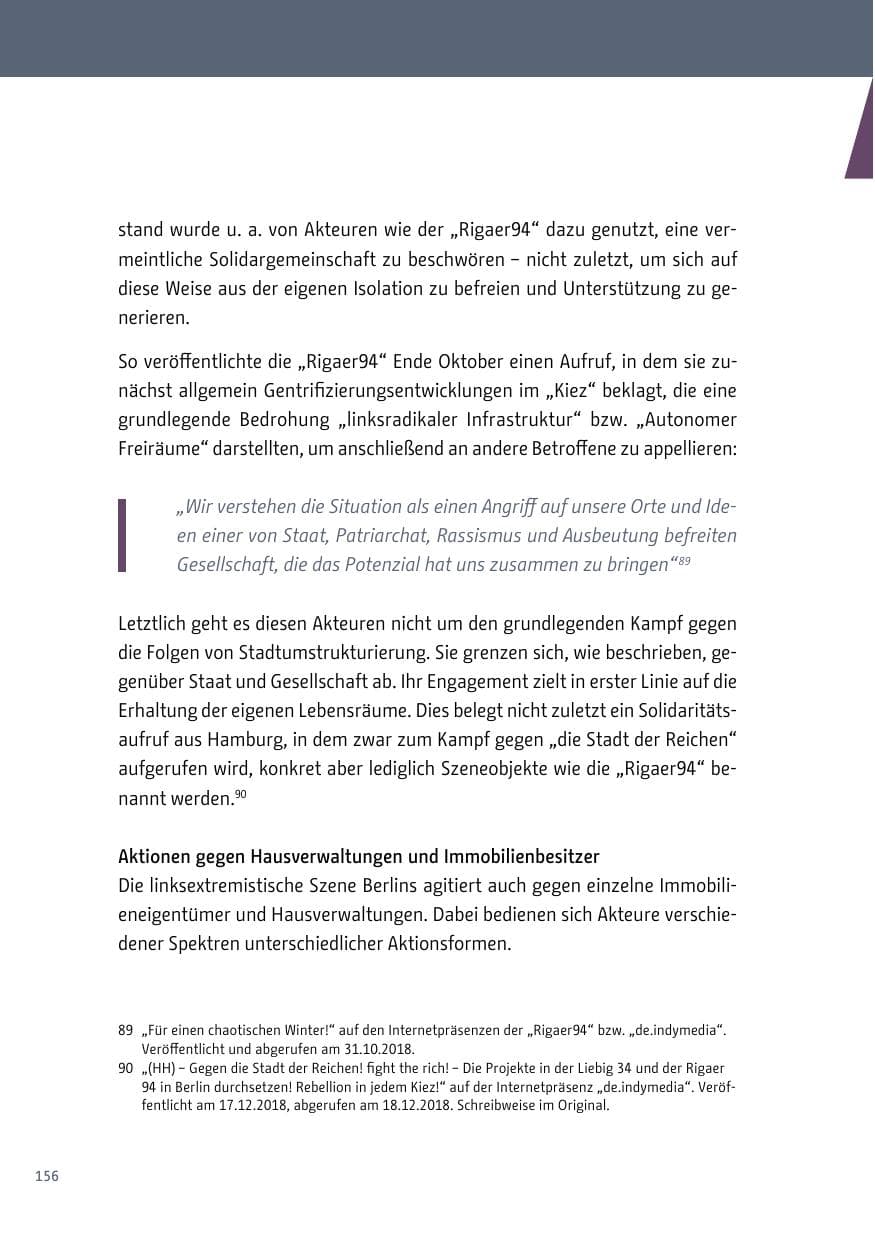 Seite 156 des Verfassungsschutzbericht 2018 Berlin