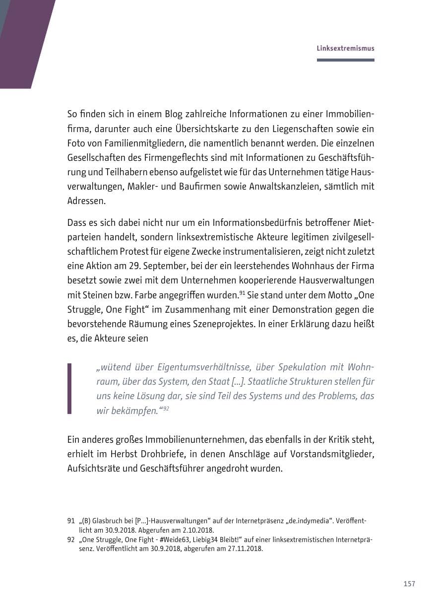 Seite 157 des Verfassungsschutzbericht 2018 Berlin