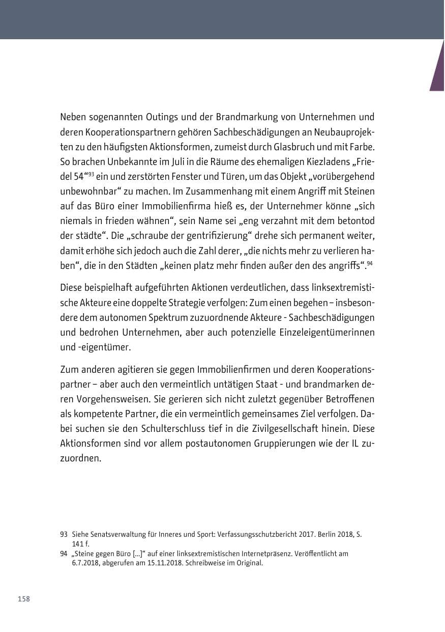 Seite 158 des Verfassungsschutzbericht 2018 Berlin