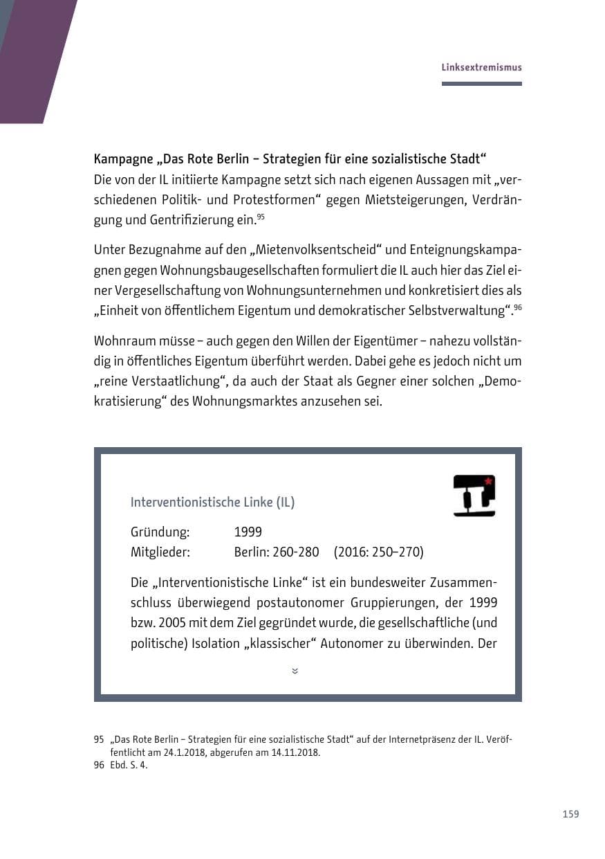 Seite 159 des Verfassungsschutzbericht 2018 Berlin