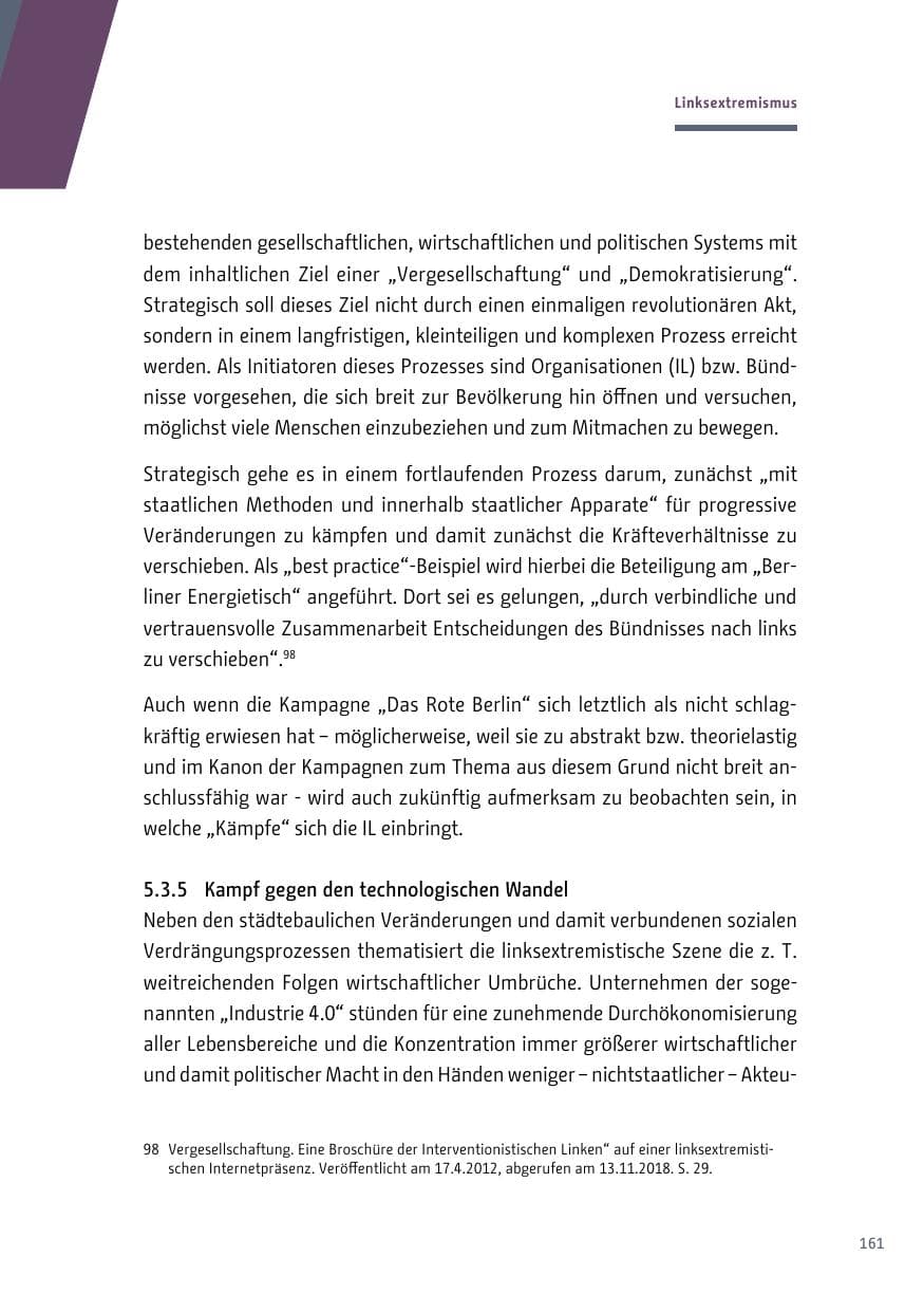 Seite 161 des Verfassungsschutzbericht 2018 Berlin