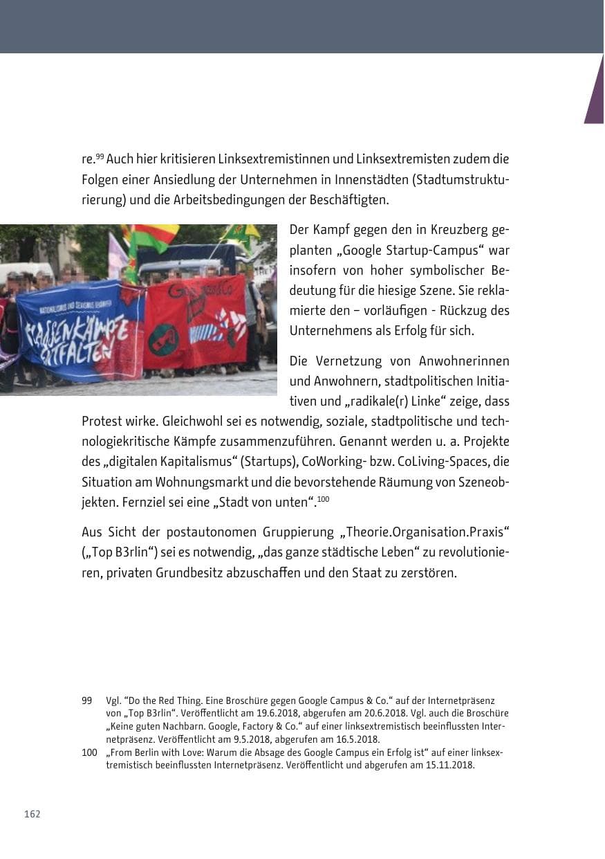 Seite 162 des Verfassungsschutzbericht 2018 Berlin