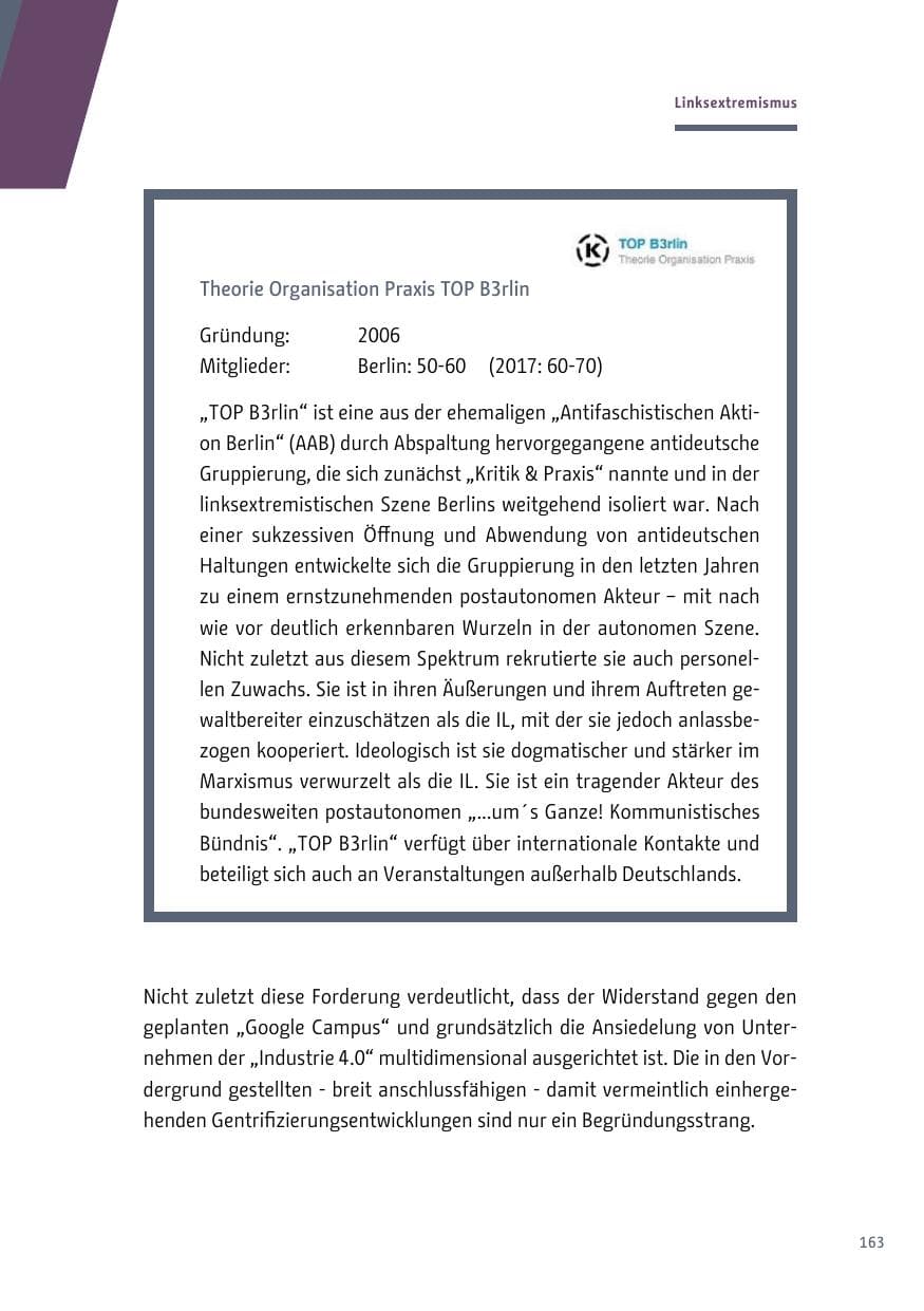Seite 163 des Verfassungsschutzbericht 2018 Berlin