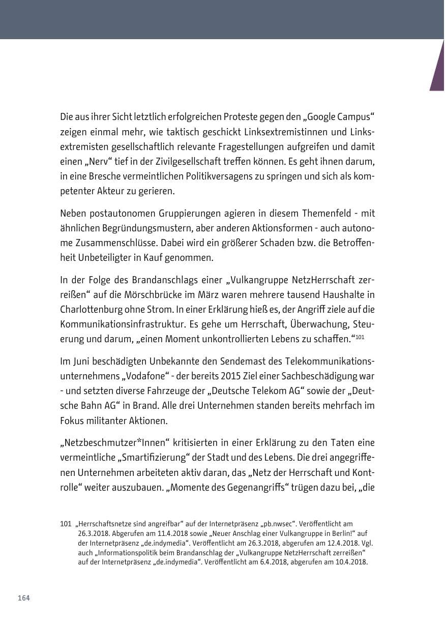 Seite 164 des Verfassungsschutzbericht 2018 Berlin