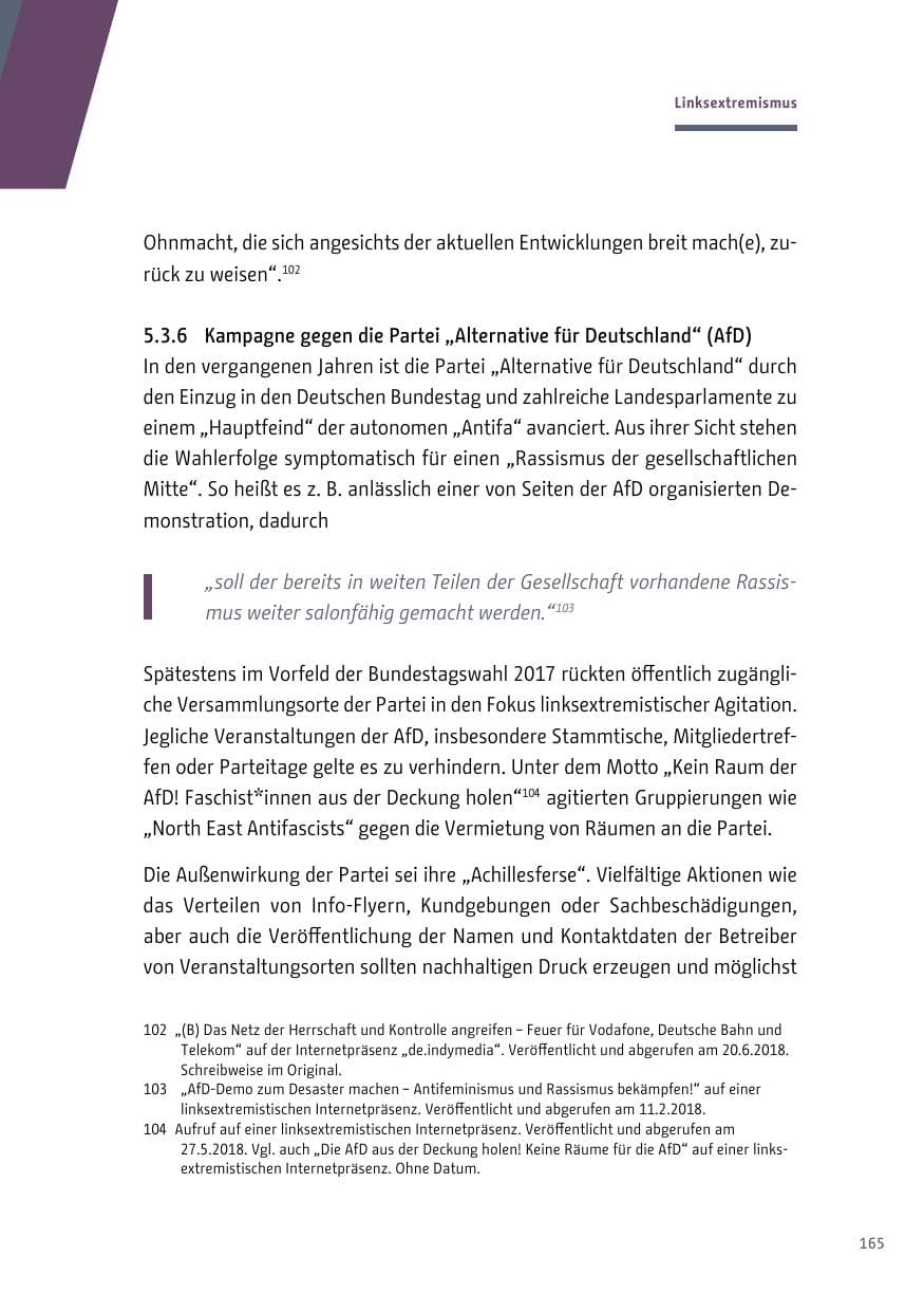 Seite 165 des Verfassungsschutzbericht 2018 Berlin