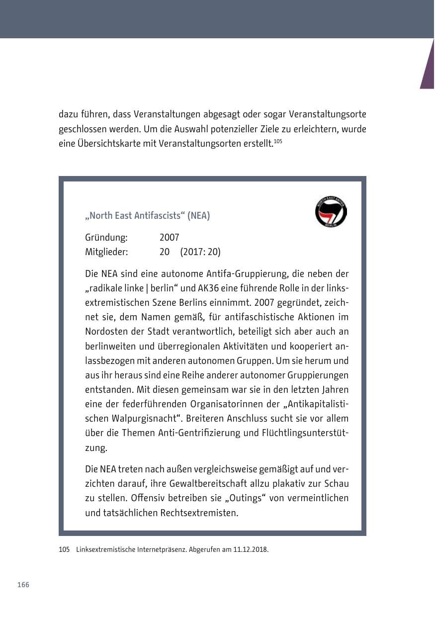 Seite 166 des Verfassungsschutzbericht 2018 Berlin