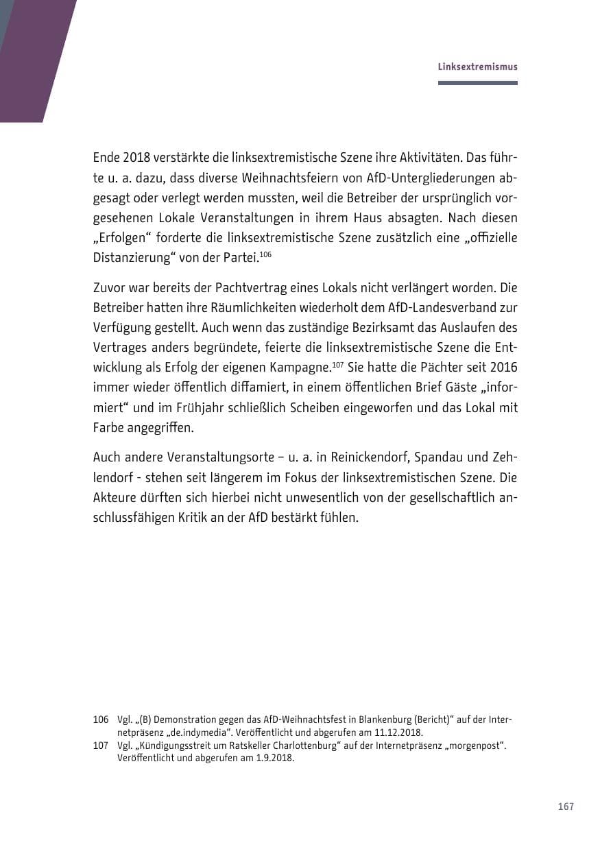 Seite 167 des Verfassungsschutzbericht 2018 Berlin
