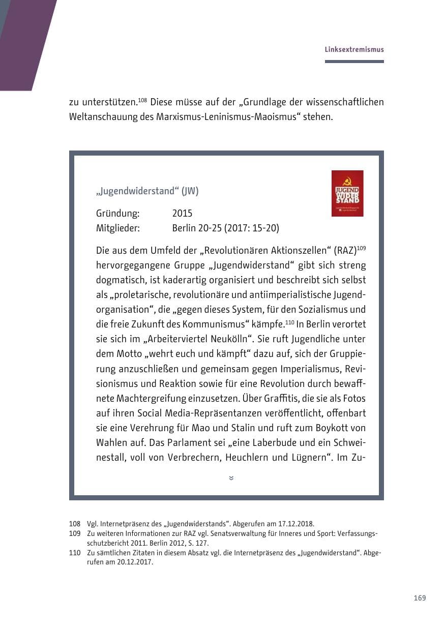 Seite 169 des Verfassungsschutzbericht 2018 Berlin