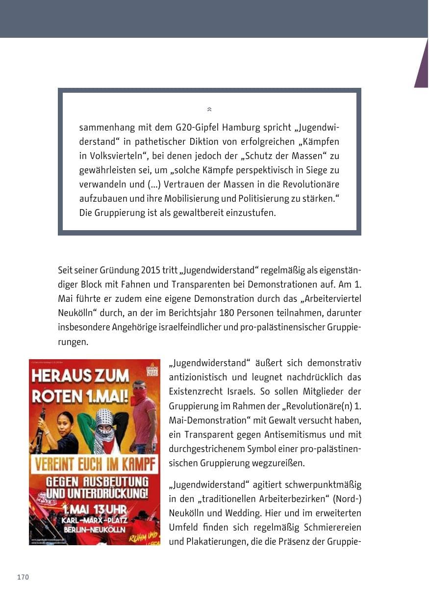 Seite 170 des Verfassungsschutzbericht 2018 Berlin