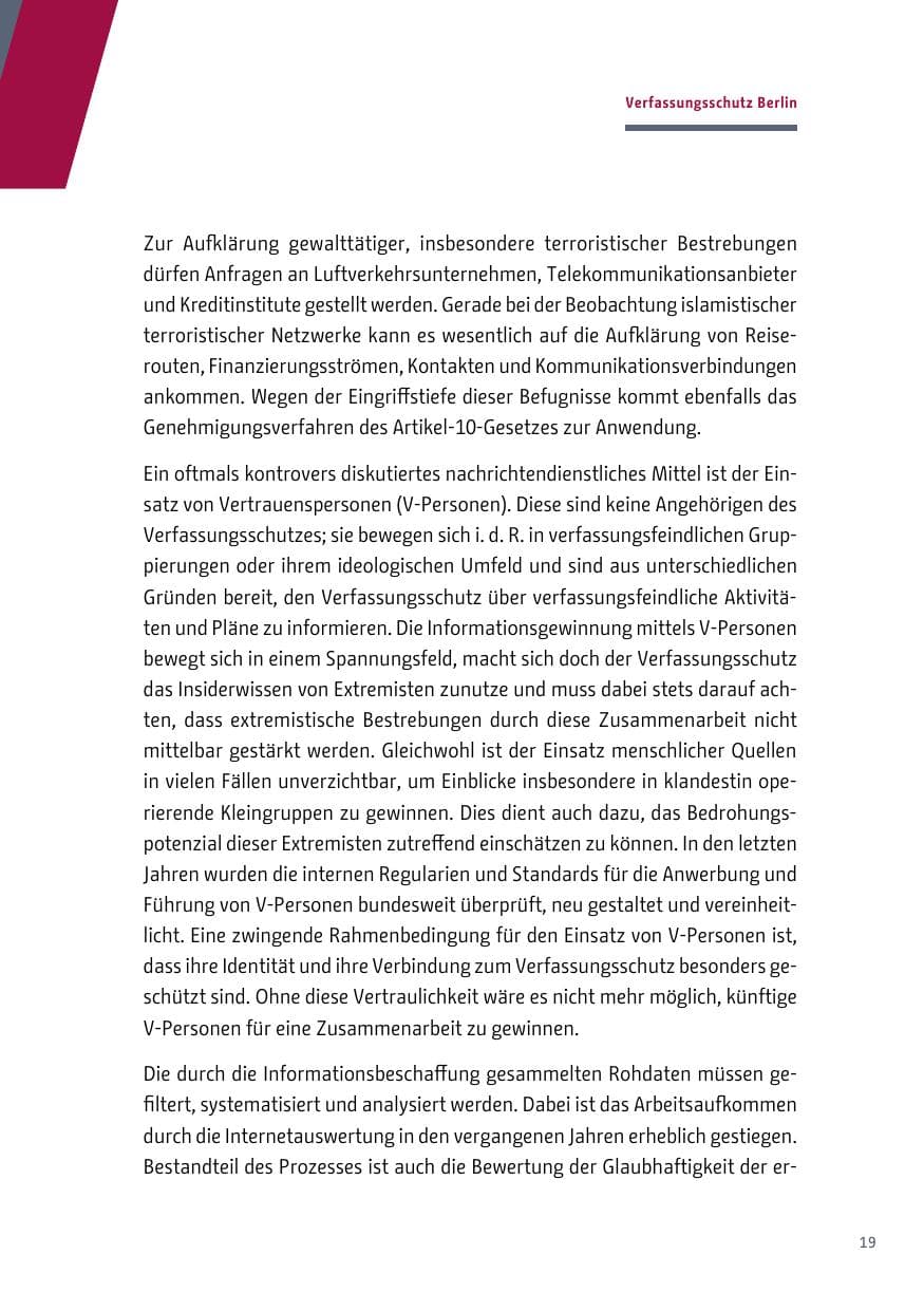 Seite 19 des Verfassungsschutzbericht 2018 Berlin