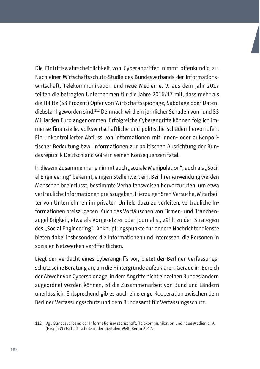 Seite 182 des Verfassungsschutzbericht 2018 Berlin