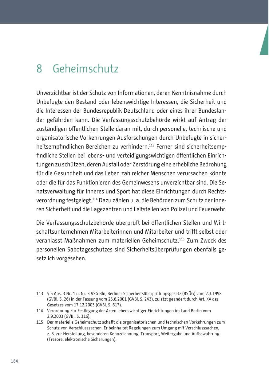 Seite 184 des Verfassungsschutzbericht 2018 Berlin