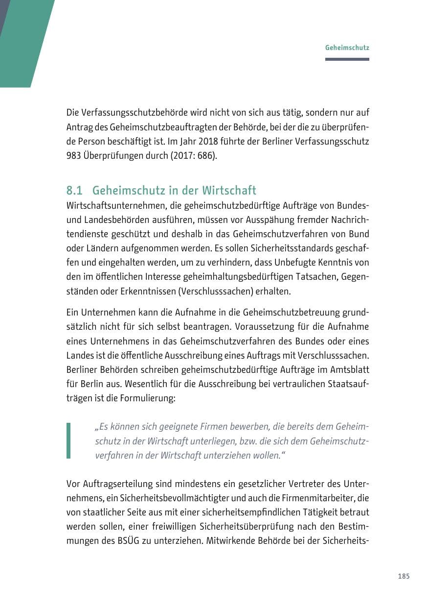 Seite 185 des Verfassungsschutzbericht 2018 Berlin