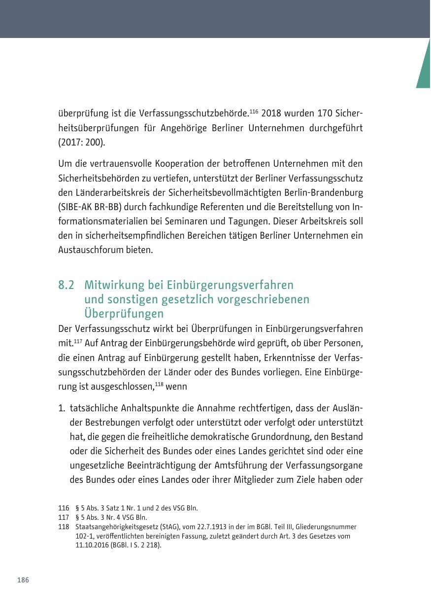 Seite 186 des Verfassungsschutzbericht 2018 Berlin