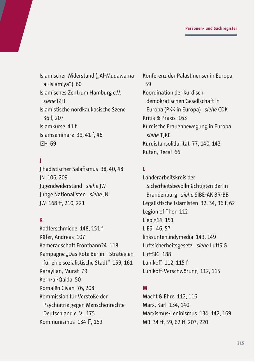 Seite 215 des Verfassungsschutzbericht 2018 Berlin