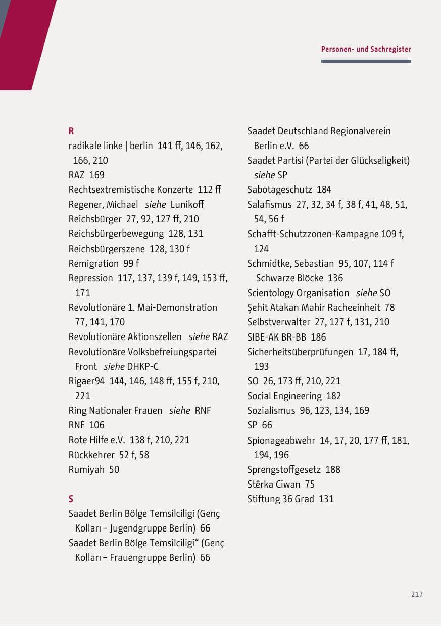 Seite 217 des Verfassungsschutzbericht 2018 Berlin