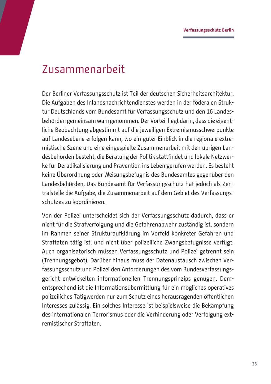 Seite 23 des Verfassungsschutzbericht 2018 Berlin