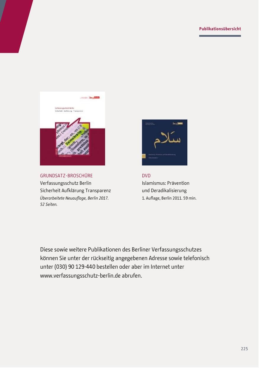 Seite 225 des Verfassungsschutzbericht 2018 Berlin