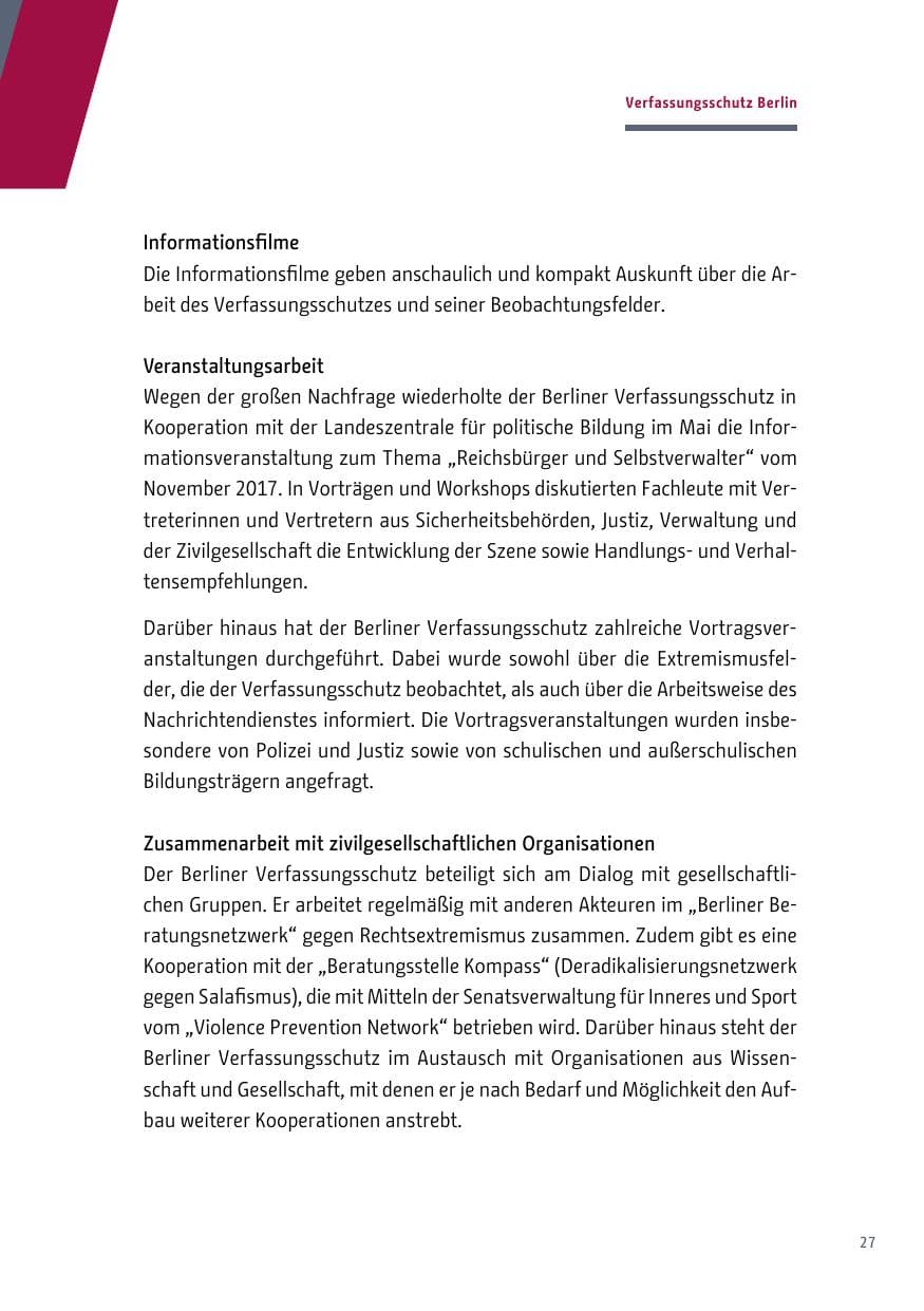 Seite 27 des Verfassungsschutzbericht 2018 Berlin