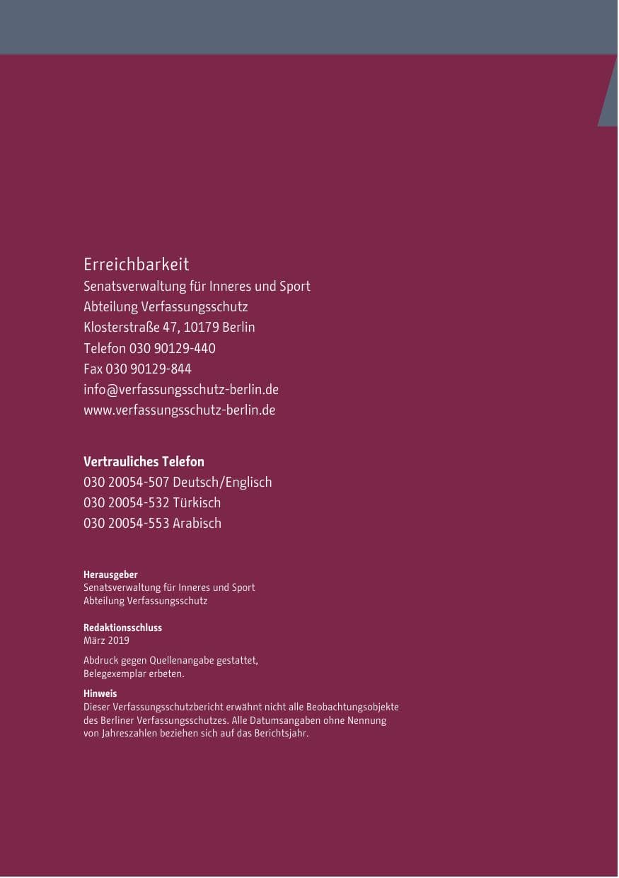 Seite 4 des Verfassungsschutzbericht 2018 Berlin