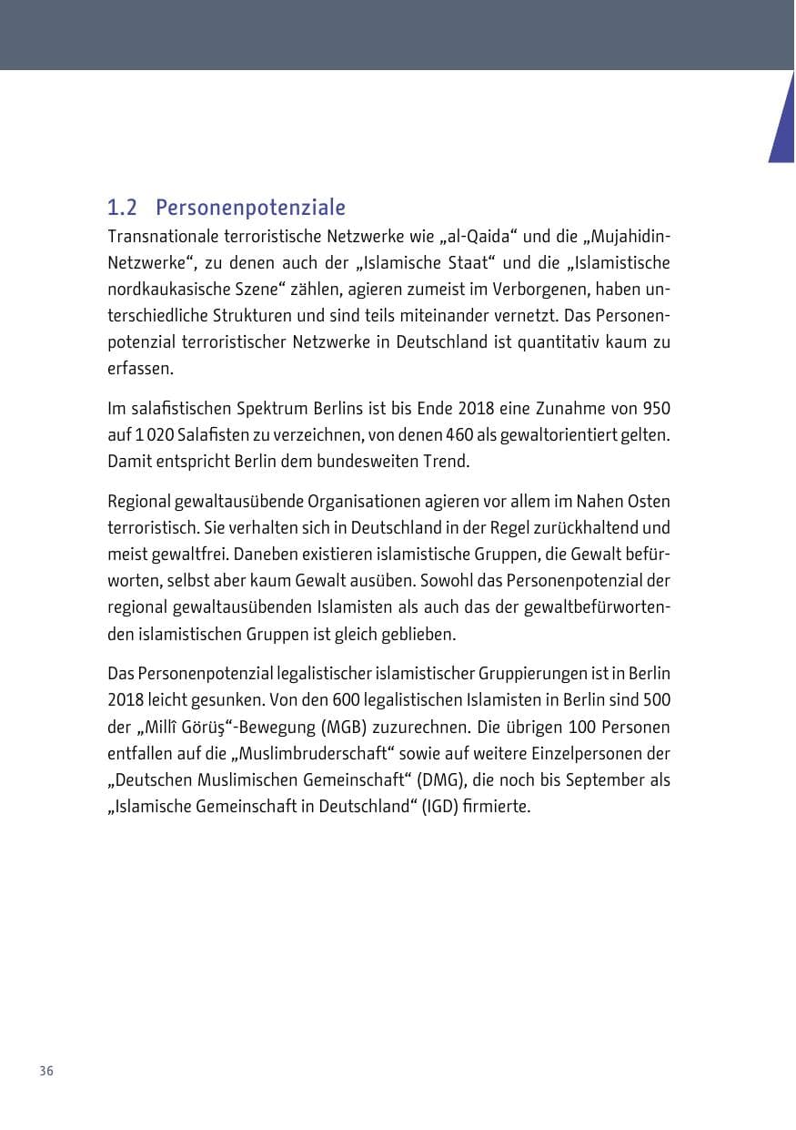 Seite 36 des Verfassungsschutzbericht 2018 Berlin