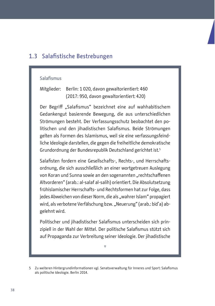 Seite 38 des Verfassungsschutzbericht 2018 Berlin