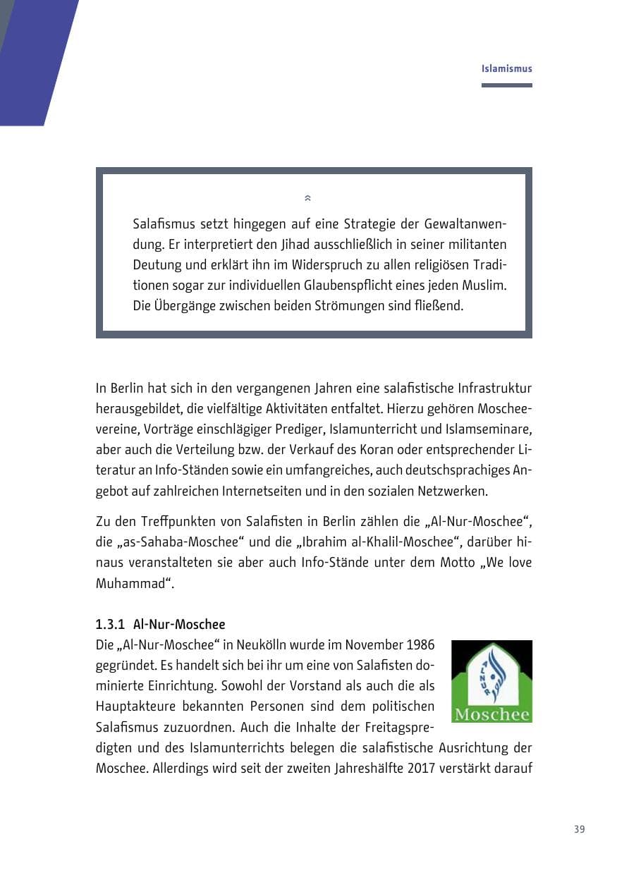 Seite 39 des Verfassungsschutzbericht 2018 Berlin