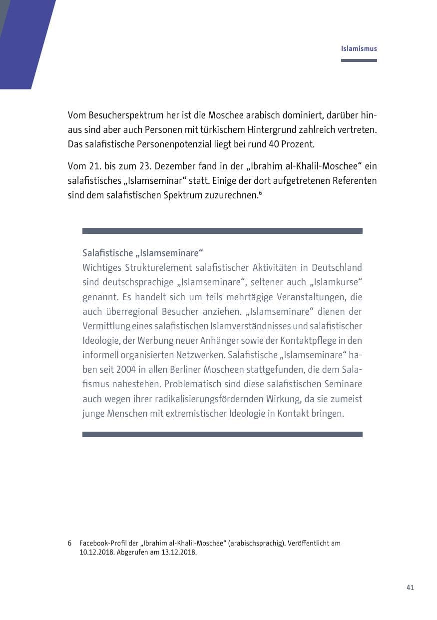 Seite 41 des Verfassungsschutzbericht 2018 Berlin