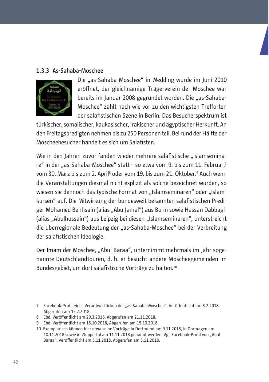 Seite 42 des Verfassungsschutzbericht 2018 Berlin