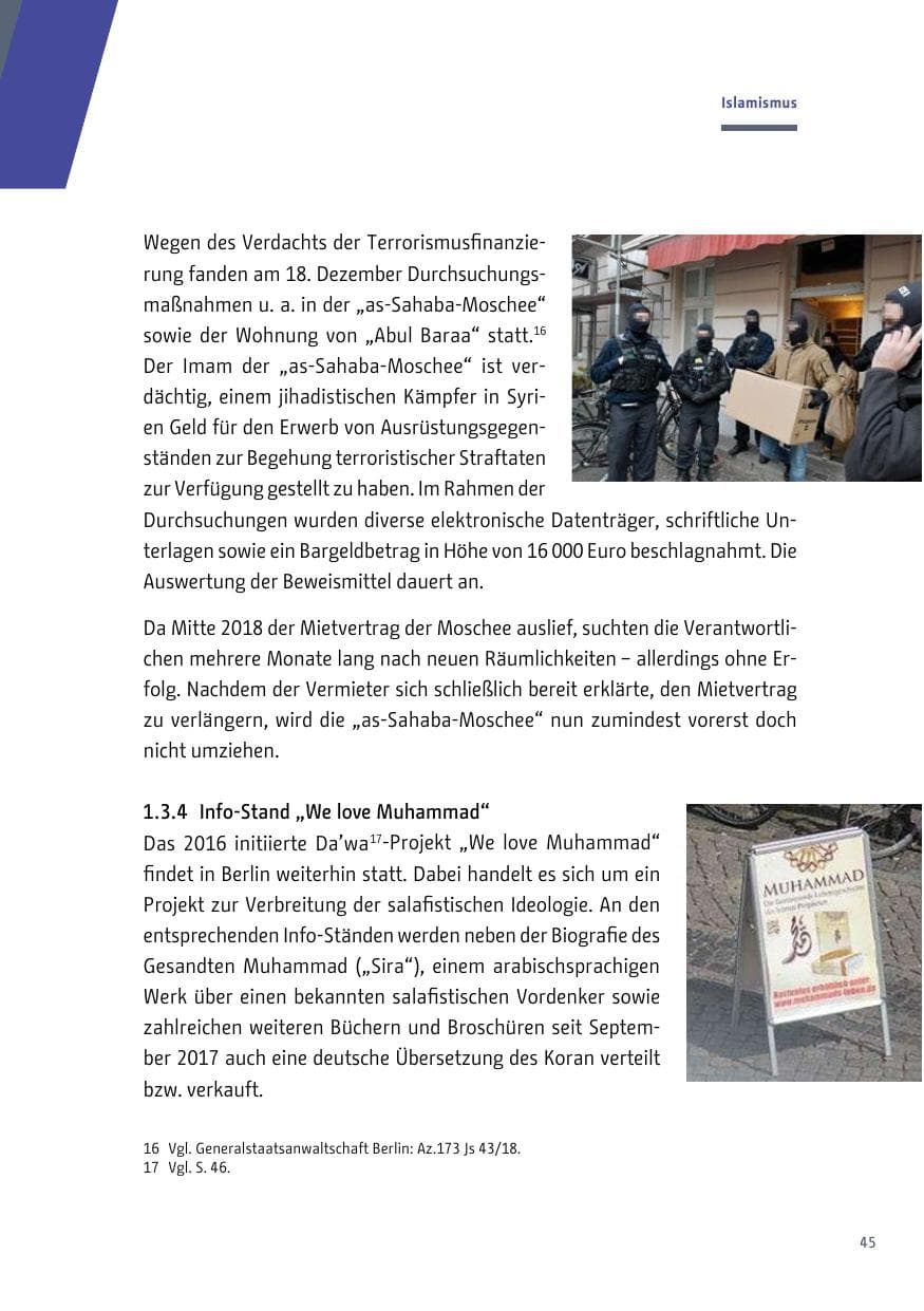 Seite 45 des Verfassungsschutzbericht 2018 Berlin