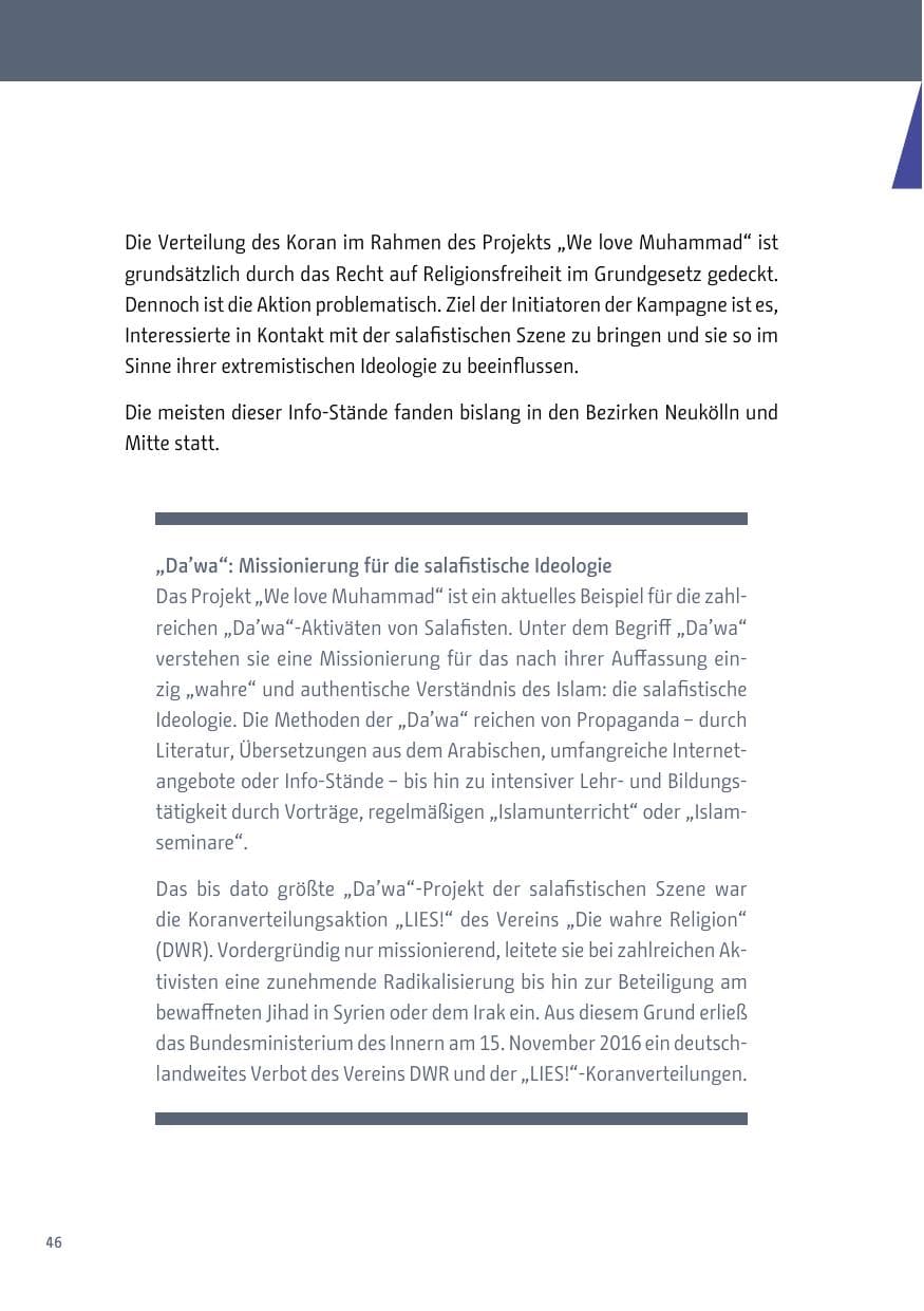 Seite 46 des Verfassungsschutzbericht 2018 Berlin
