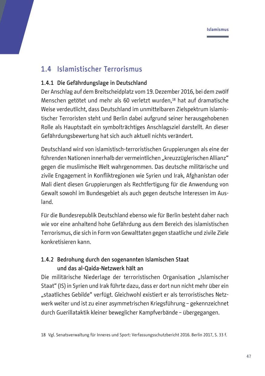 Seite 47 des Verfassungsschutzbericht 2018 Berlin