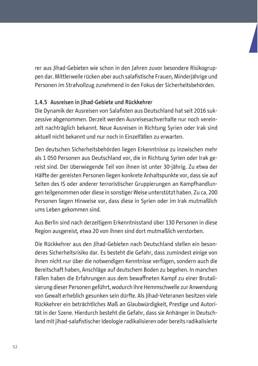 Seite 52 des Verfassungsschutzbericht 2018 Berlin