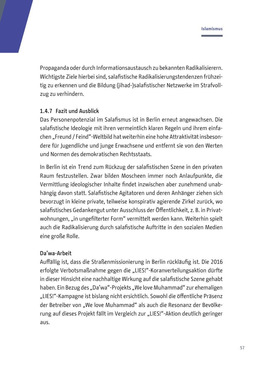 Seite 57 des Verfassungsschutzbericht 2018 Berlin