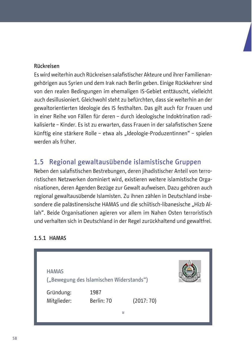 Seite 58 des Verfassungsschutzbericht 2018 Berlin