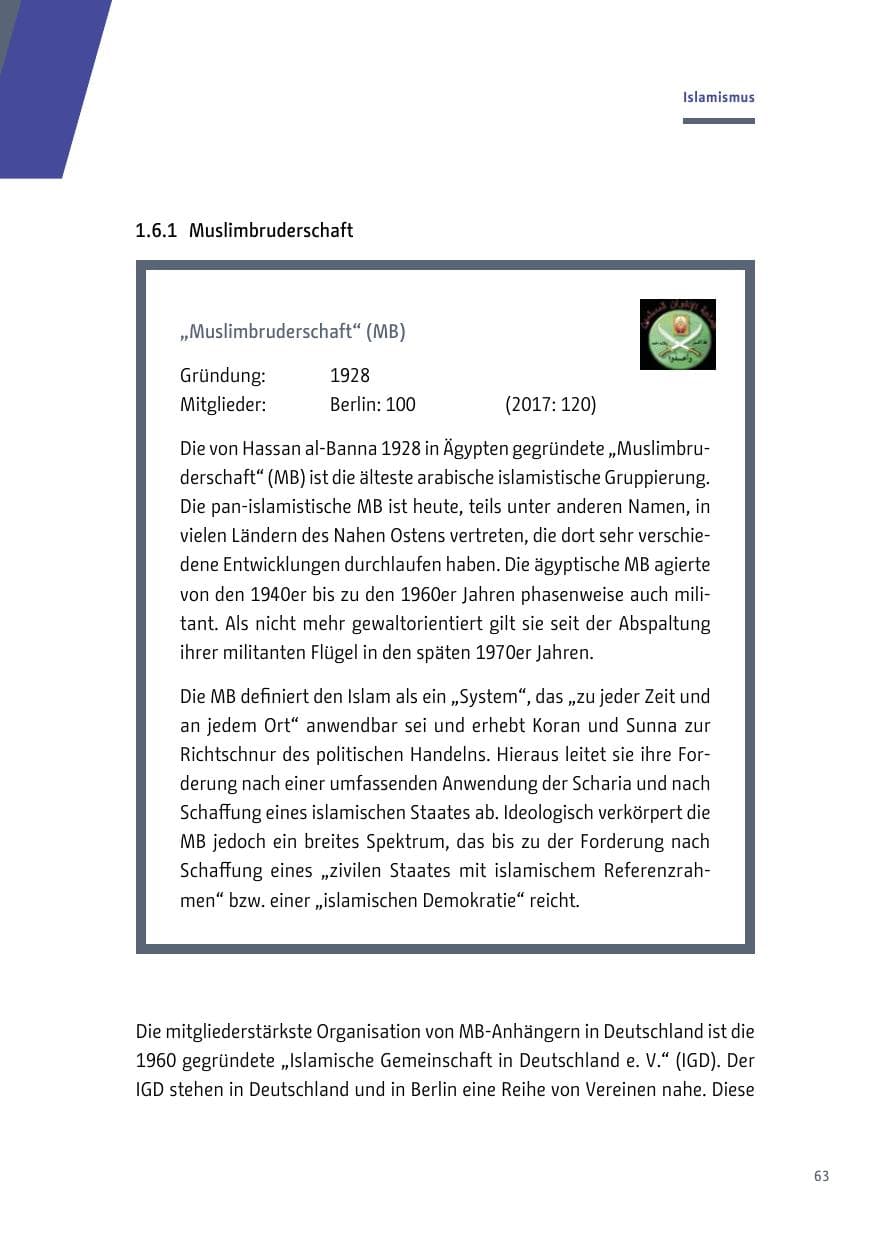 Seite 63 des Verfassungsschutzbericht 2018 Berlin