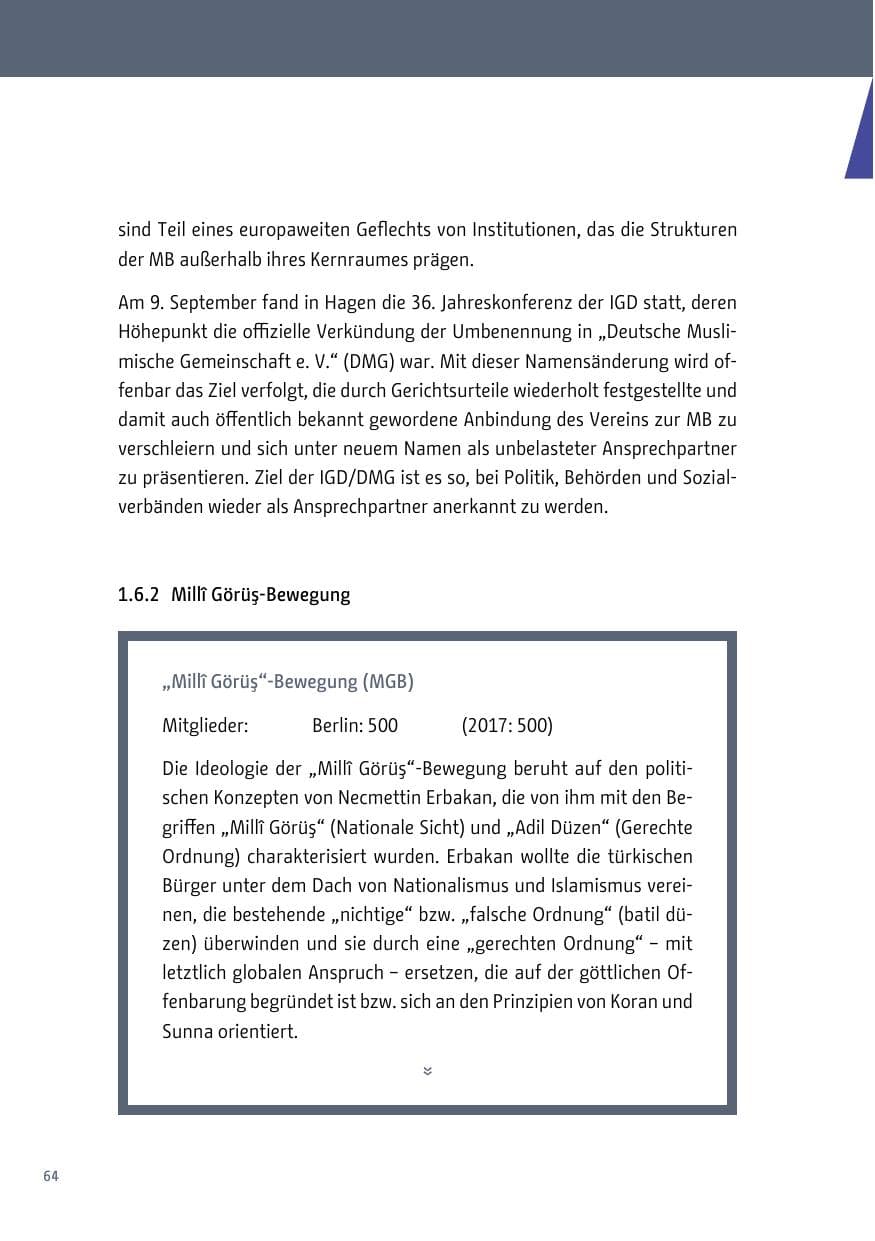 Seite 64 des Verfassungsschutzbericht 2018 Berlin