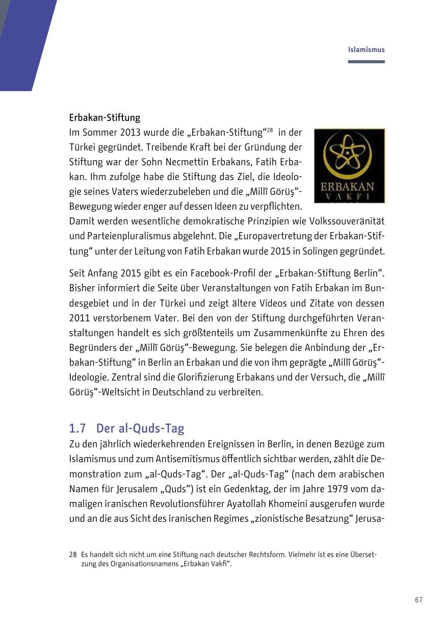 Seite 67 des Verfassungsschutzbericht 2018 Berlin