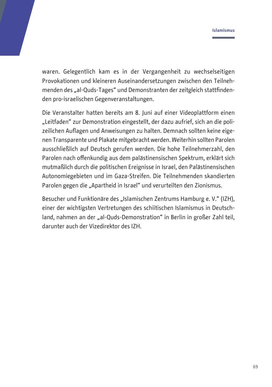 Seite 69 des Verfassungsschutzbericht 2018 Berlin