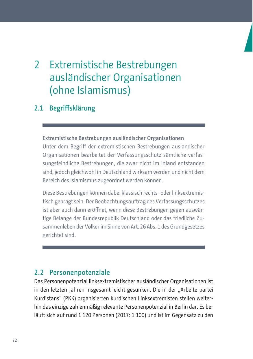 Seite 72 des Verfassungsschutzbericht 2018 Berlin