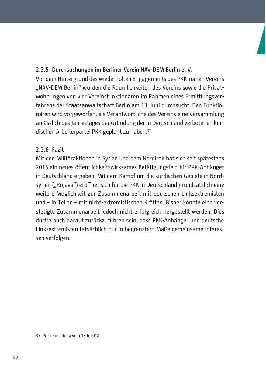 Seite 80 des Verfassungsschutzbericht 2018 Berlin