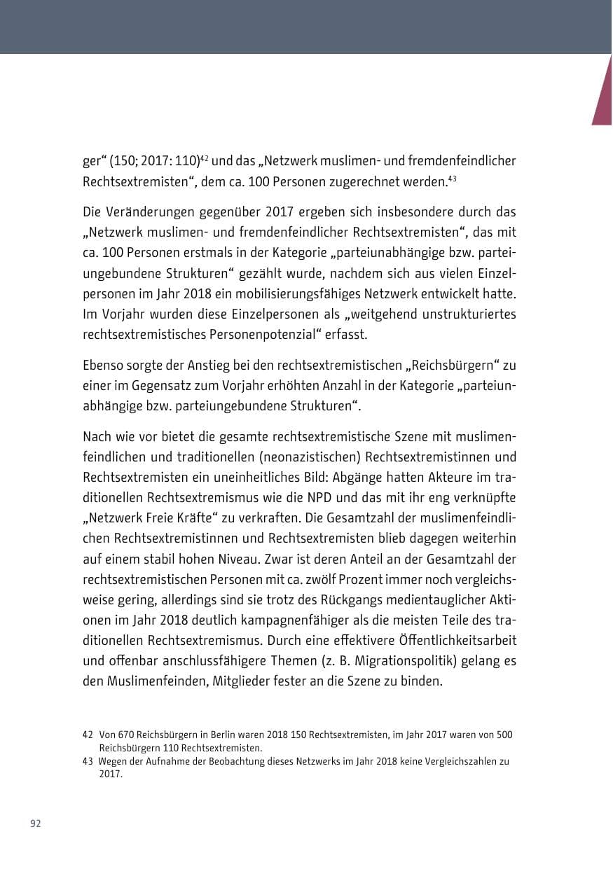 Seite 92 des Verfassungsschutzbericht 2018 Berlin
