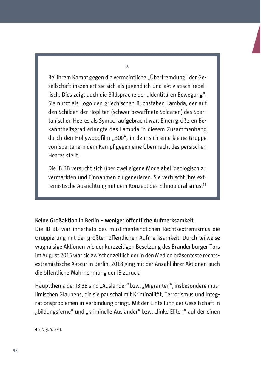Seite 98 des Verfassungsschutzbericht 2018 Berlin