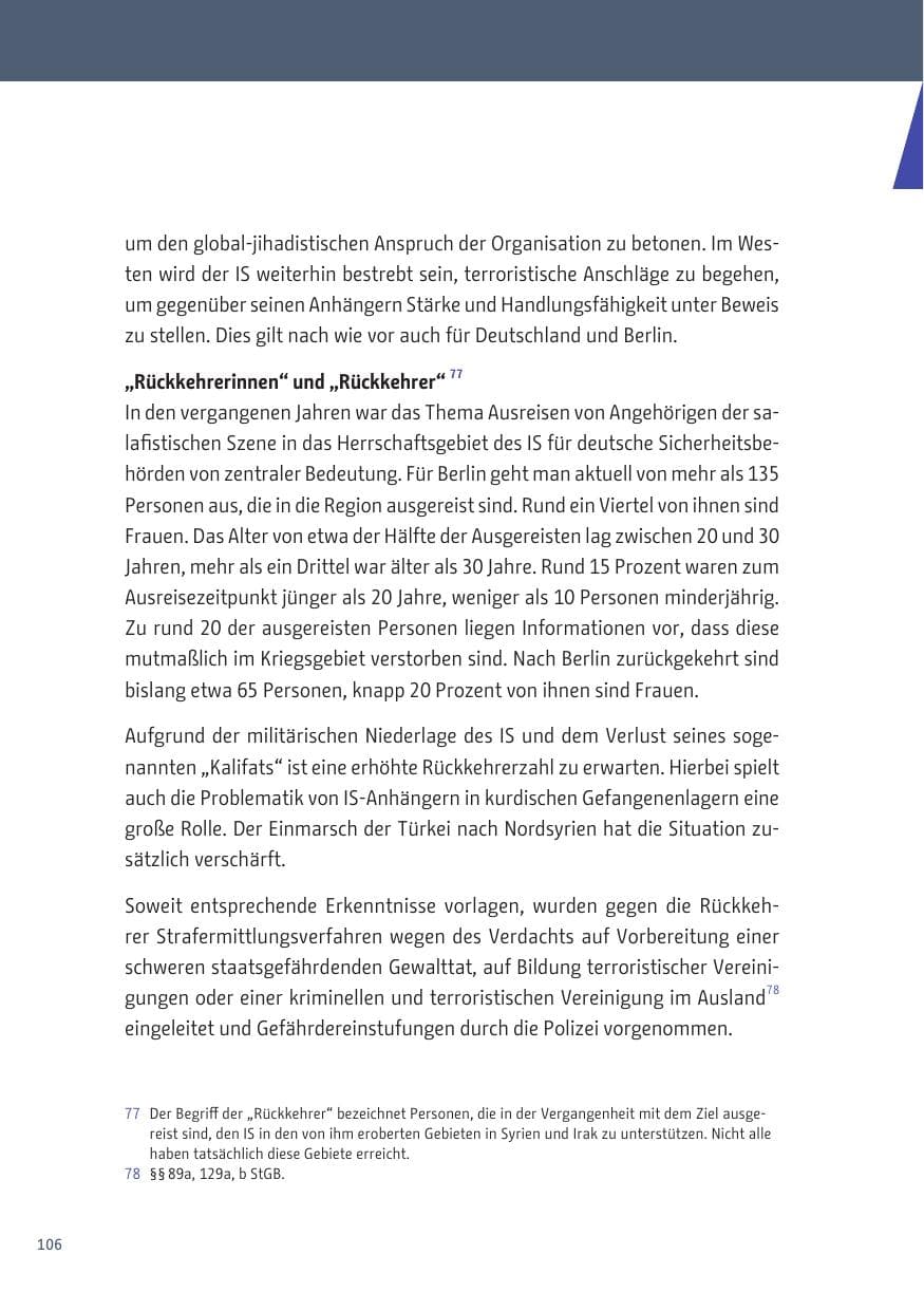 Seite 106 des Verfassungsschutzbericht 2019 Berlin