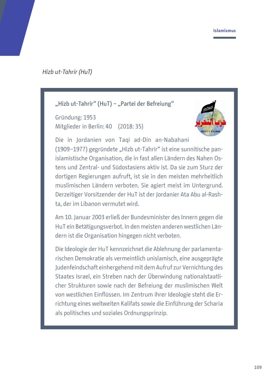 Seite 109 des Verfassungsschutzbericht 2019 Berlin