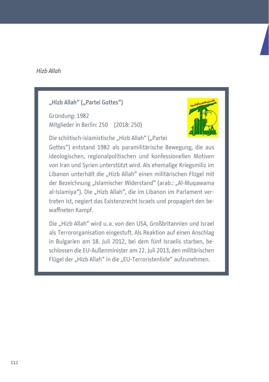 Seite 112 des Verfassungsschutzbericht 2019 Berlin