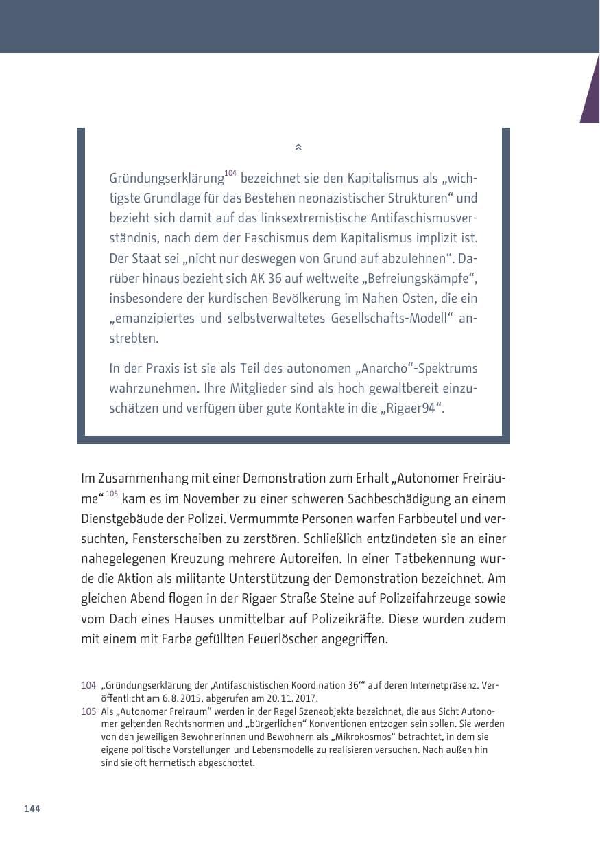 Seite 144 des Verfassungsschutzbericht 2019 Berlin