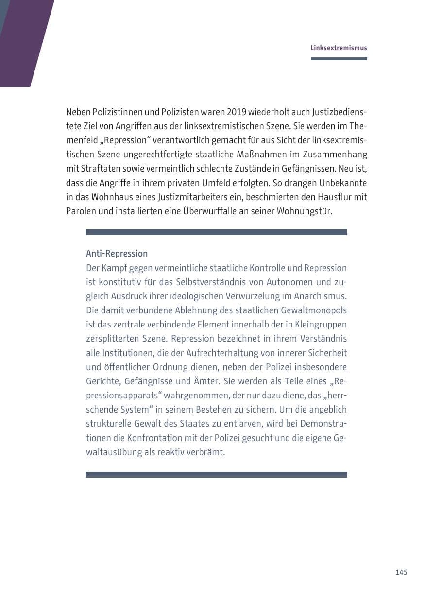 Seite 145 des Verfassungsschutzbericht 2019 Berlin