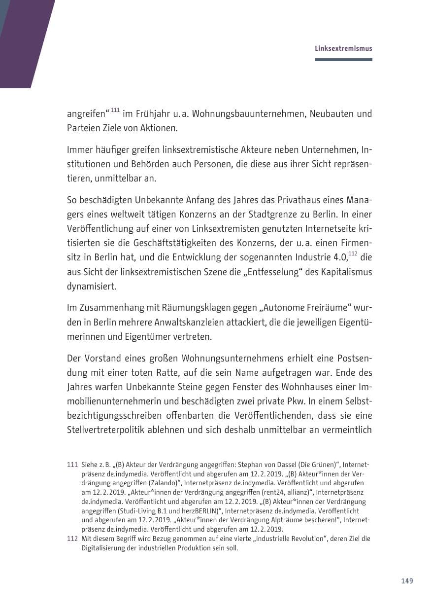 Seite 149 des Verfassungsschutzbericht 2019 Berlin